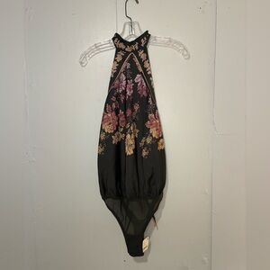 Free People Floral Halter Bodysuit